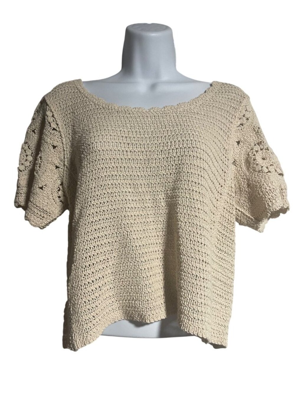 Solitaire Womens Crochet Knit Crop Top Size Small Ivory Floral Boho